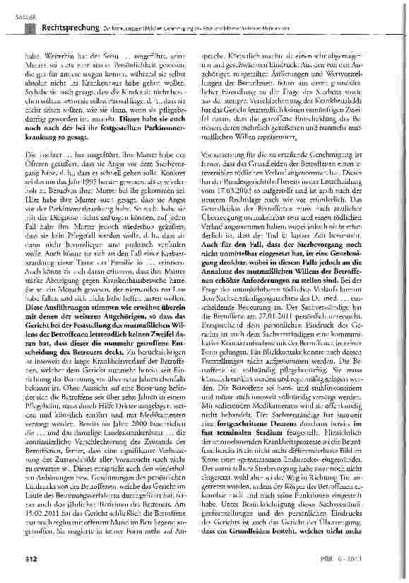 Vorschauseite 5: Zur betreuungsgerichtlichen Genehmigung des Abbruchs lebenserhaltender Maßnahmen(hier: Beendigung der Ernährung mittels PEG-Sonde)