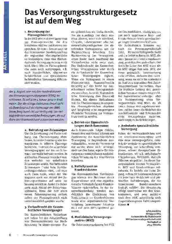 Vorschauseite 1: Das Versorgungsstrukturgesetz ist auf dem Weg
