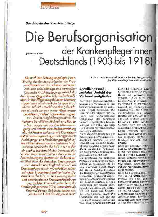 Vorschauseite 1: Die Berufsorganisation der Krankenpflegerinnen Deutschlands (1903 bis 1918) Geschichte der Krankenpflege, Teil 6