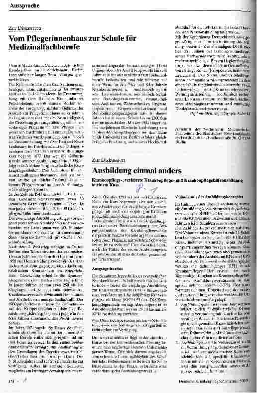 Vorschauseite 1: Zur Diskussion: Ausbildung einmal anders Krankenpflege-, verkürzte Krankenpflegeund Krankenpflegeausbildung