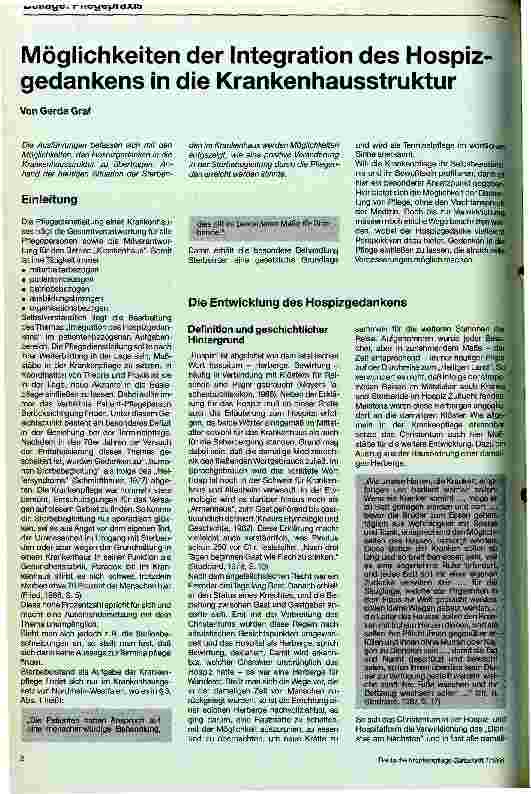 Vorschauseite 1: Möglichkeiten der Integration des Hospizgedankens in die Krankenhausstruktur