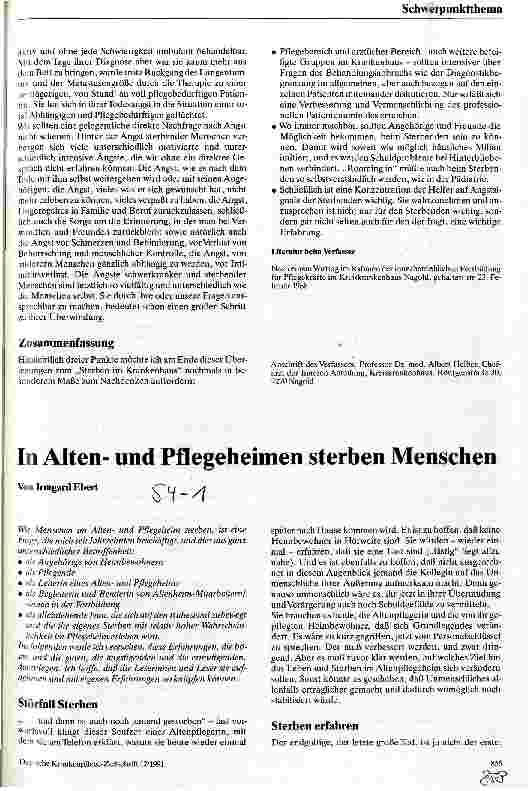 Vorschauseite 1: In Altenund Pflegeheimen sterben Menschen