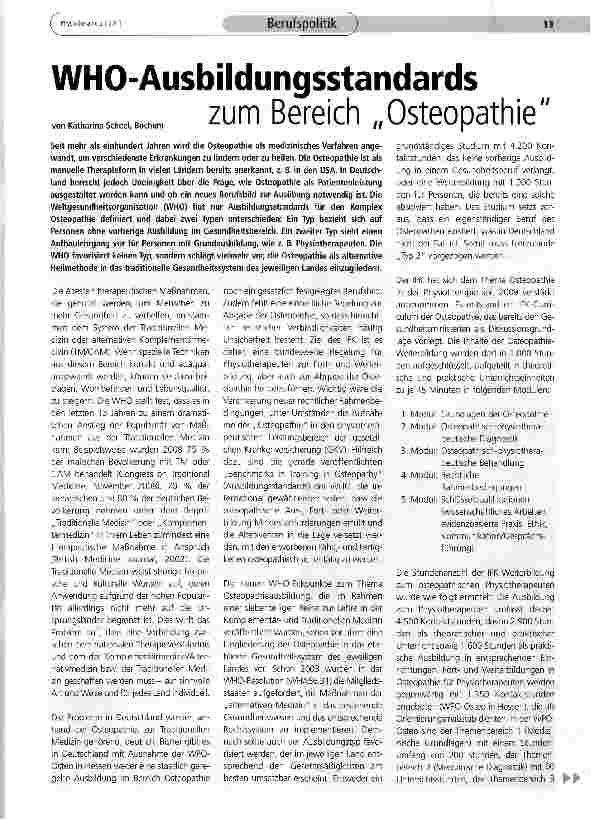 Vorschauseite 1: WHO-Ausbildungsstandards zum Bereich „Osteopathie