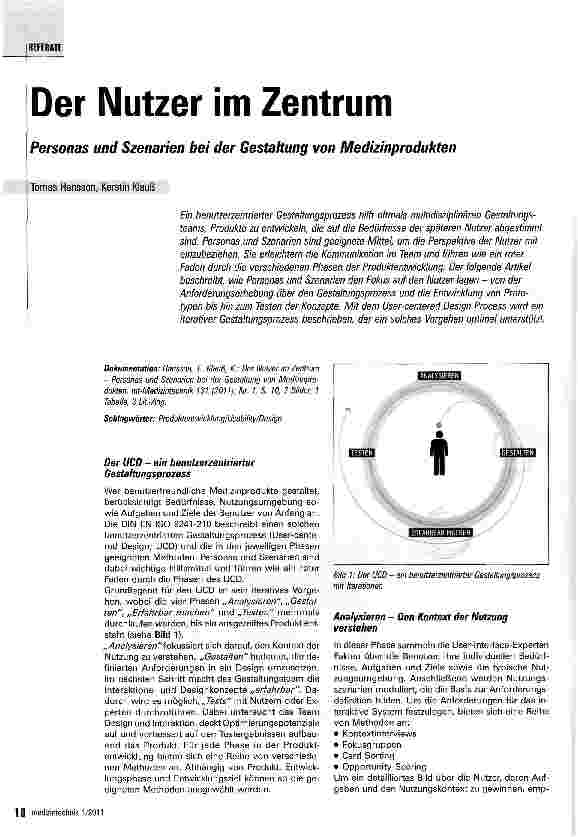 Vorschauseite 1: Der Nutzer im ZentrumPersonas und Szenarien bei der Gestaltung von Medizinprodukten