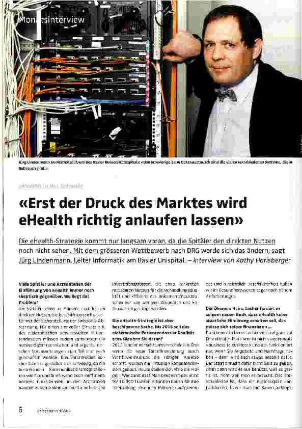 Vorschauseite 1: Erst der Druck des Marktes wird eHealth richtig anlaufen lassen