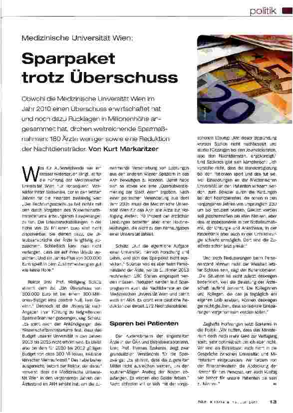 Vorschauseite 1: Sparpaket trotz Uberschuss