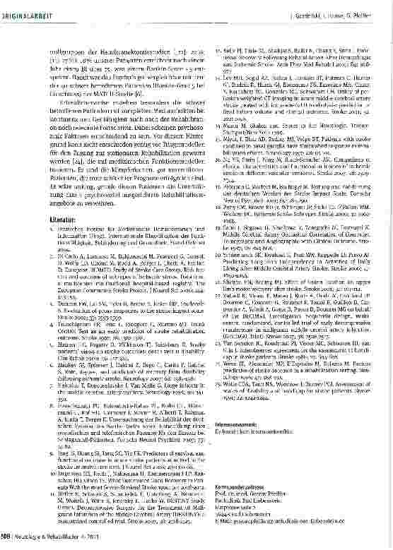 Vorschauseite 6: Befinden und Aktivitäten ein Jahr nach schwerem Hirninfarkt - zutreffendere Prognose durch genauere Diagnose?