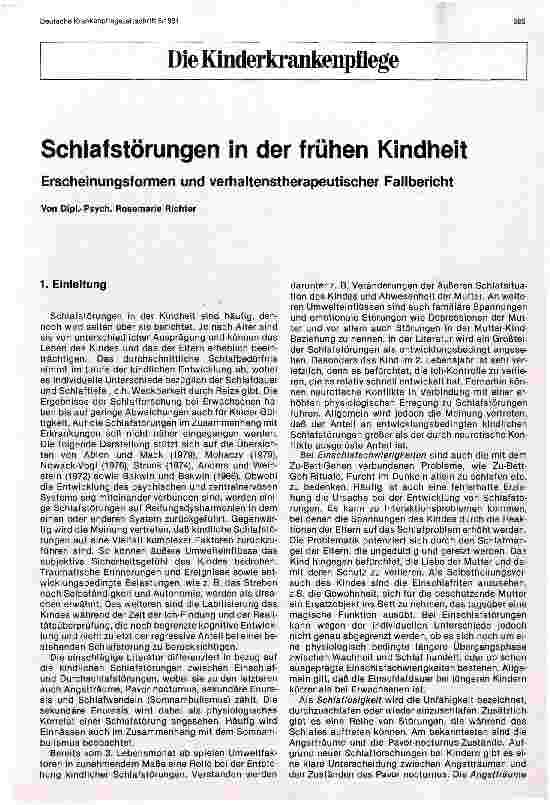 Vorschauseite 1: Schlafstörungen in der frühen Kindheit Erscheinungsformen und verhaltenstherapeutscher Fallbericht