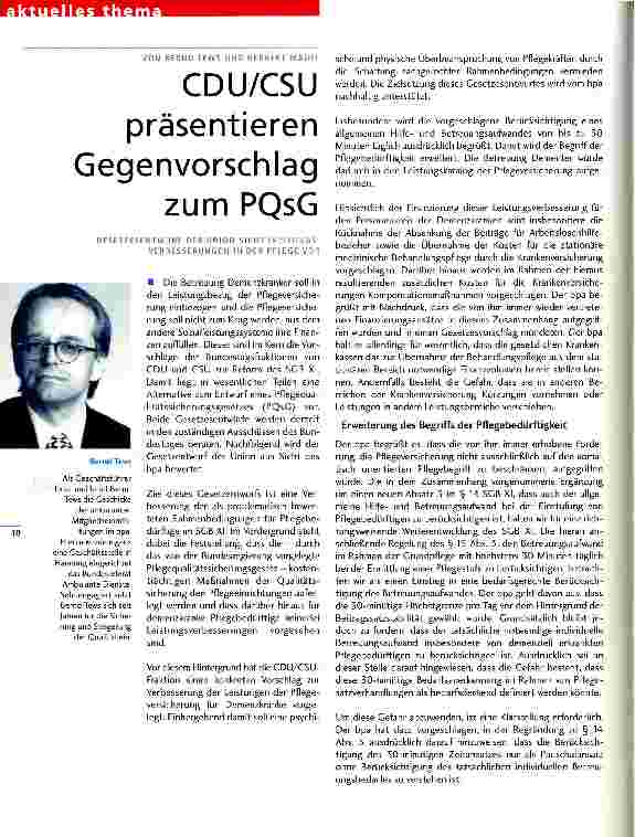 Vorschauseite 1: CDU/CSU präsentieren Gegenvorschlag zum PQsG
