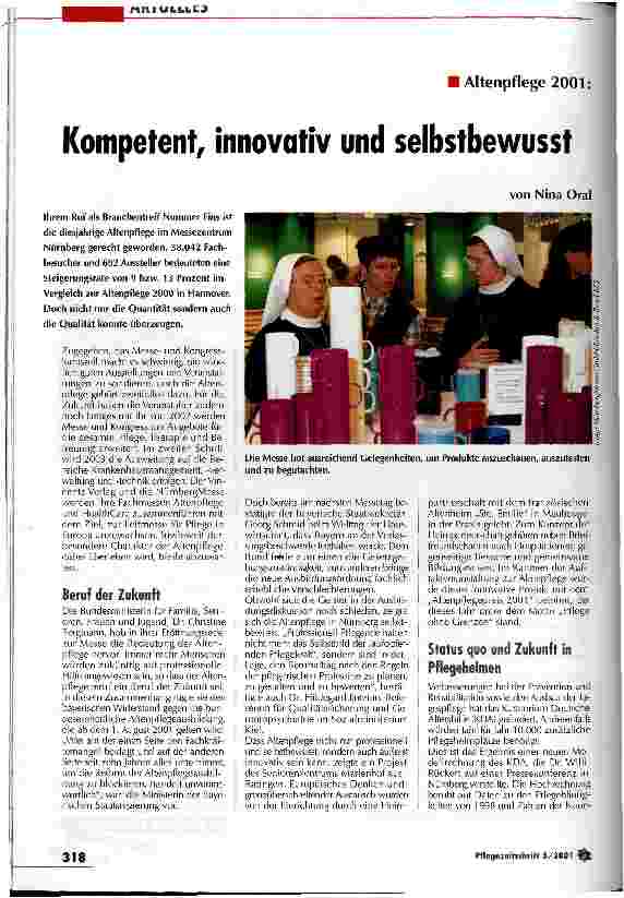 Vorschauseite 1: Kompetent, innovativ und selbstbewusst Altenpflege 2001