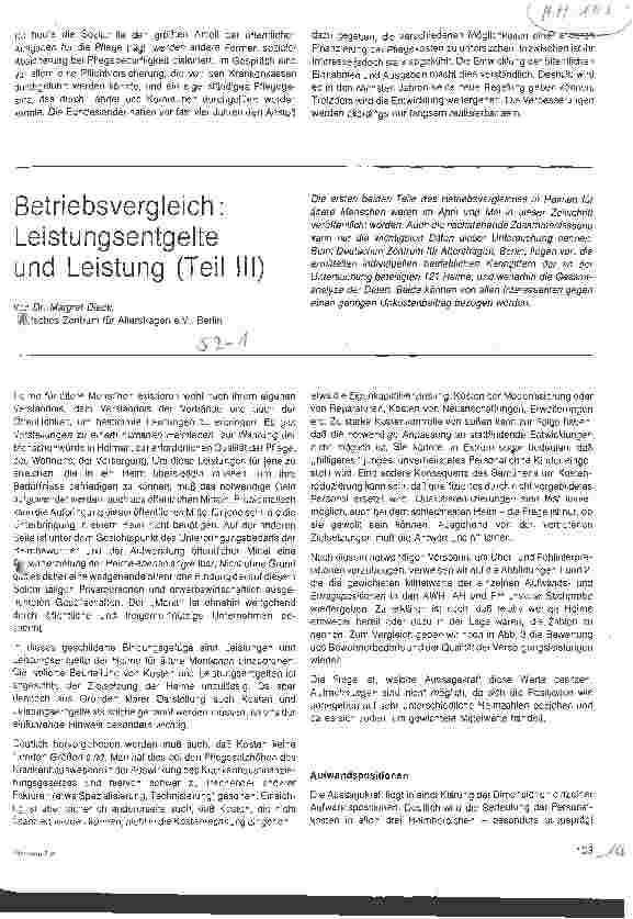 Vorschauseite 1: Betriebsvergleich: Leistungsentgelte und Leistung (III)