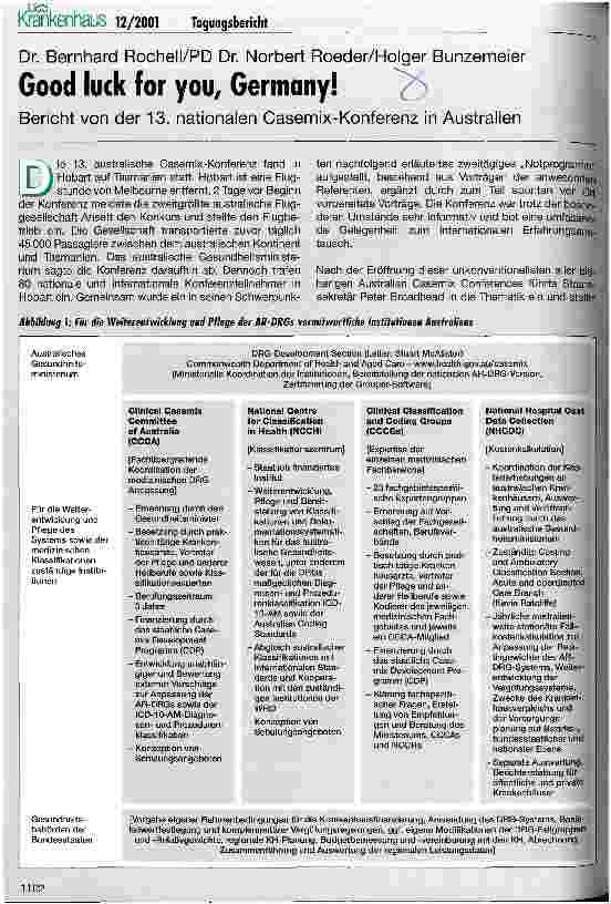 Vorschauseite 1: Good luck for you, Germany! Bericht von der 13. nationalen Casemix-Konferenz in Australien