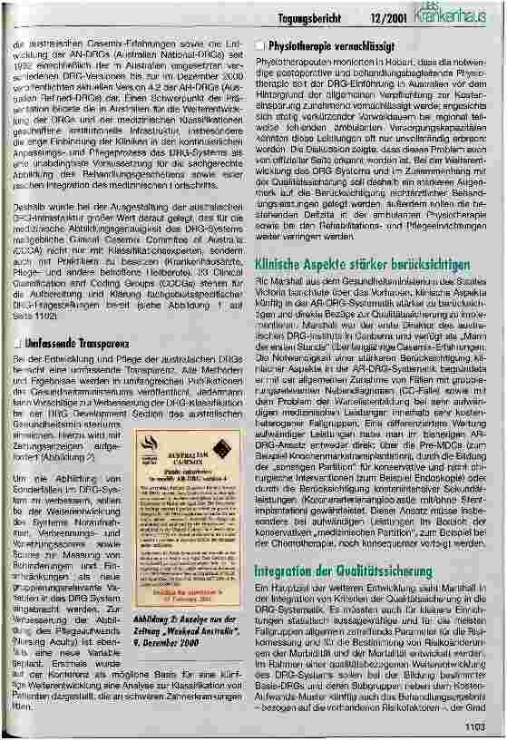 Vorschauseite 2: Good luck for you, Germany! Bericht von der 13. nationalen Casemix-Konferenz in Australien