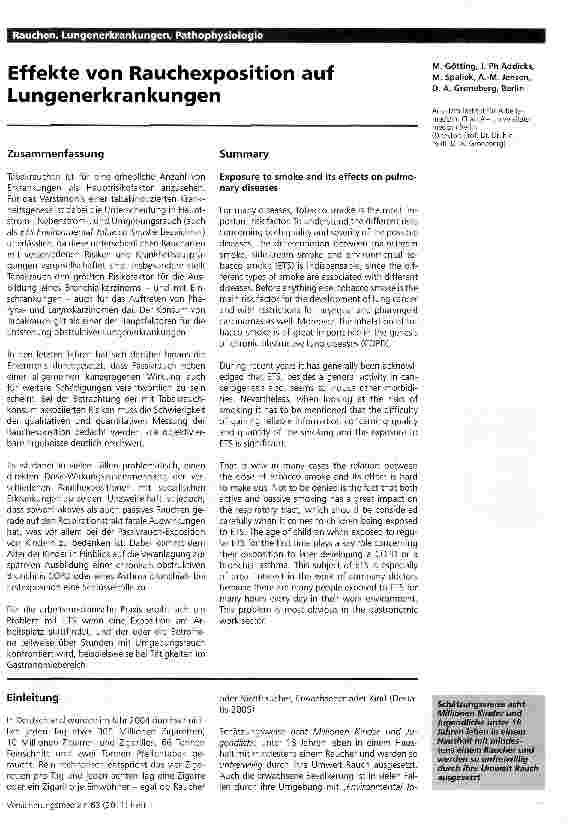 Vorschauseite 1: Rauchen, Lungenerkrankungen, Pathophysiologie Effekte von Rauchexposition auf Lungenerkrankungen