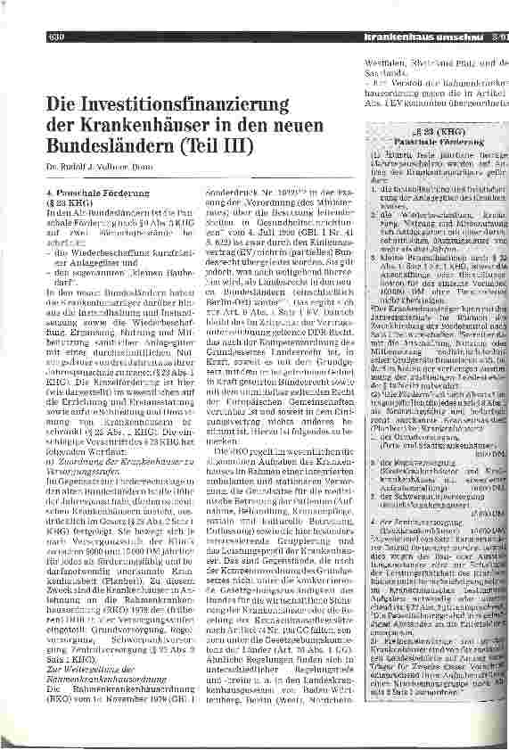 Vorschauseite 1: Die Investitionsfinanzierung der Krankenhäuser in den neuen Bundesländern (Teil III)