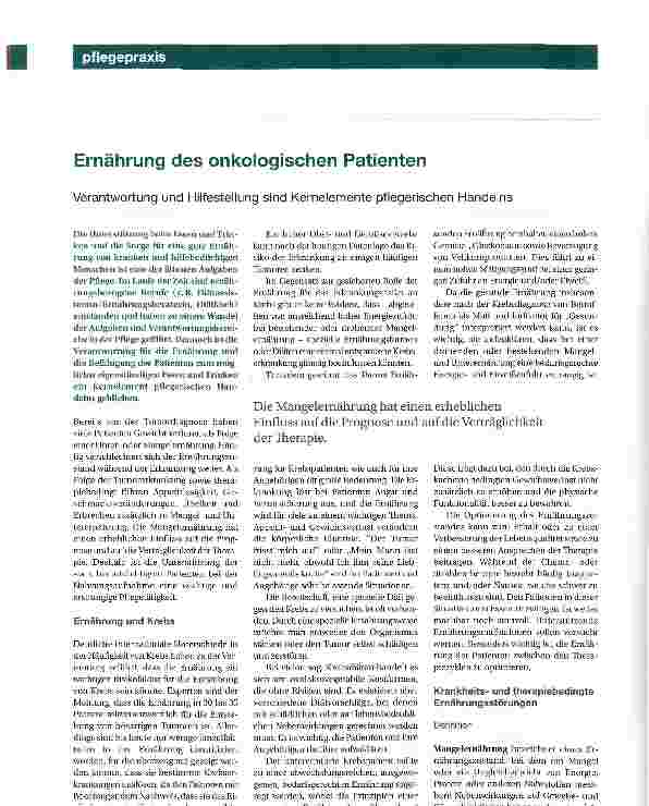 Vorschauseite 1: Ernährung des onkologischen Patienten