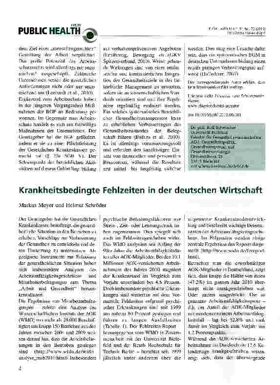 Vorschauseite 1: Krankheitsbedingte Fehlzeiten in der deutschen Wirtschaft