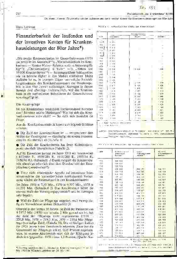 Vorschauseite 1: Finanzbarkeit der laufenden und der investiven Kosten für Krankenhausleistungen der 80 Jahre