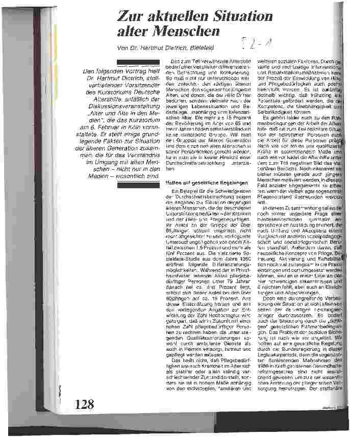Vorschauseite 1: Zur aktuellen Situation alter Menschen