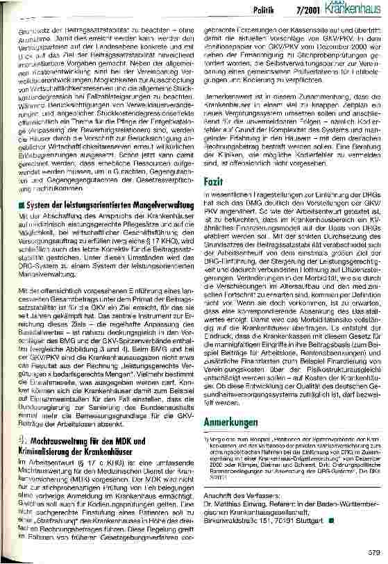 Vorschauseite 4: DRG-Einführungsgesetz - ein Schritt auf dem Weg ins (G)KV-Modell?