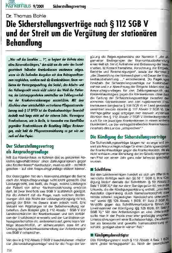 Vorschauseite 1: Die Sicherstellungsverträge nach § 112 SGB V und der Streit um die Vergütung der stationären Behandlung