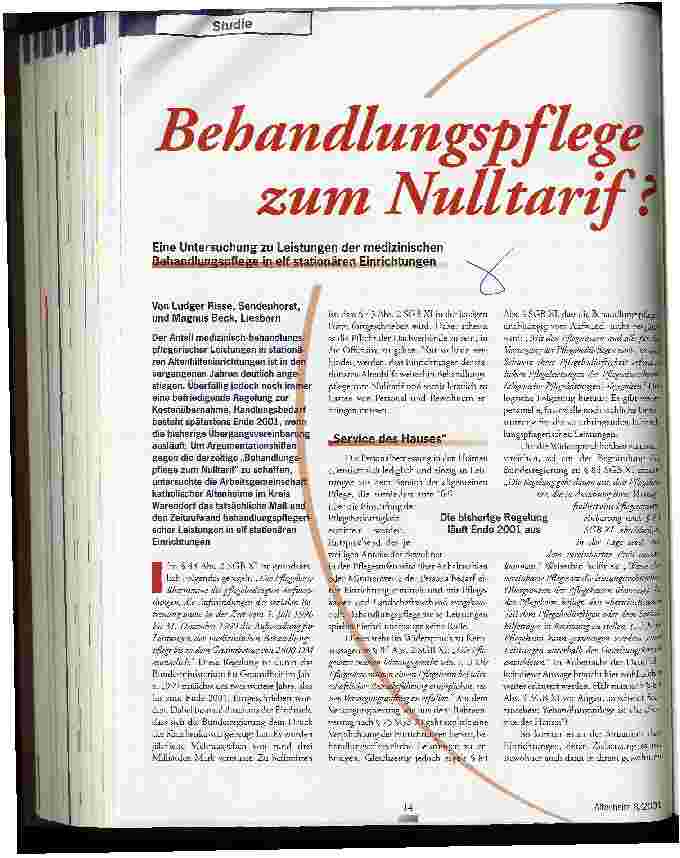 Vorschauseite 1: Behandlungspflege zum Nulltarif?