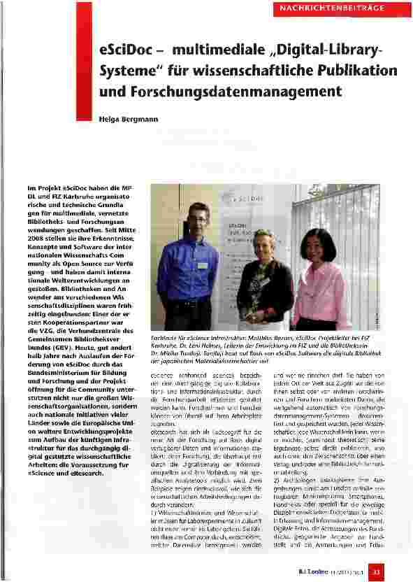 Vorschauseite 1: eSciDoc - multimediale „Digital-Library-Systeme für wissenschaftliche Publikation und Forschungsdatenmanagement