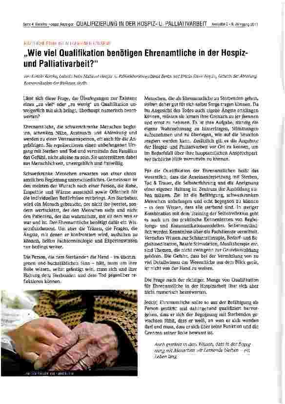 Vorschauseite 1: „Wie viel Qualifikation benötigen Ehrenamtliche in der Hospiz-und Palliativarbeit?