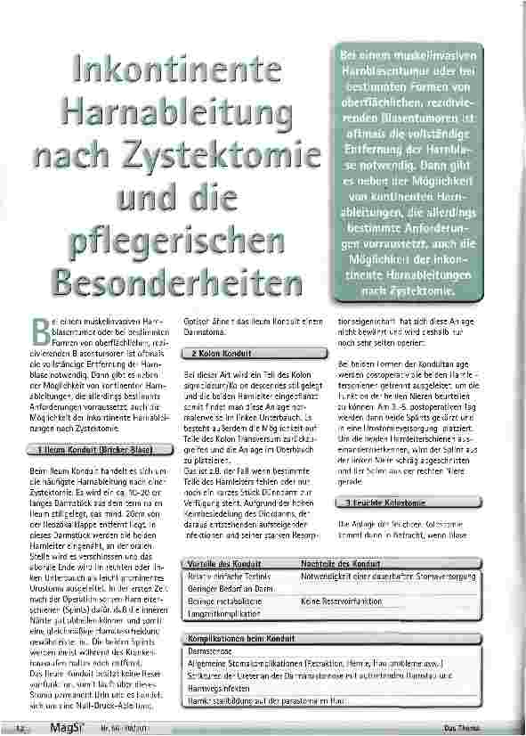 Vorschauseite 1: Inkontinente Harnableitung nach Zystektomie und die pflegerische Besonderheit