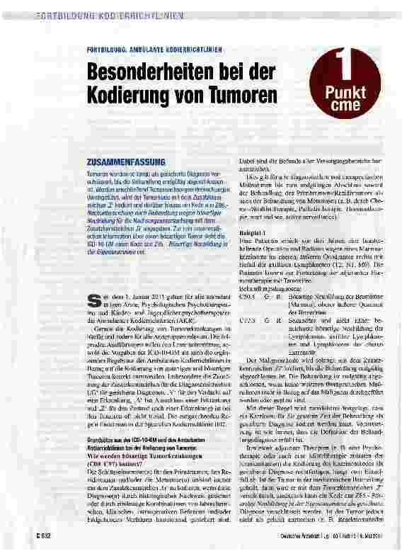 Vorschauseite 1: Besonderheiten bei der Kodierung von Tumoren