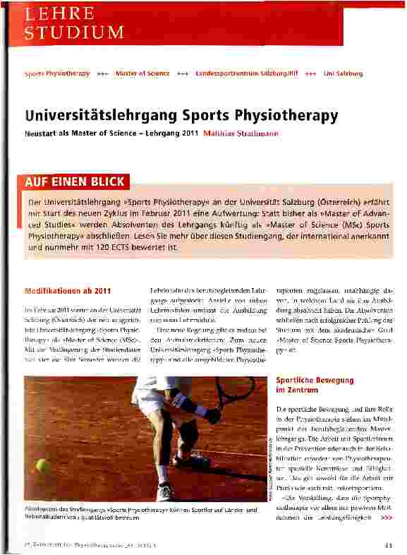 Vorschauseite 1: Universitätslehrgang Sports PhysiotherapyNeustart als Master of Science - Lehrgang 2011