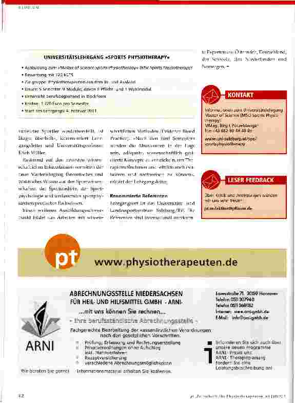 Vorschauseite 2: Universitätslehrgang Sports PhysiotherapyNeustart als Master of Science - Lehrgang 2011