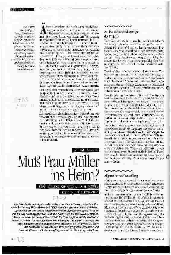 Vorschauseite 1: Muß Frau Müller ins Heim? Über die Möglichkeiten rehabilitativer Hilfe in der Altenarbeit
