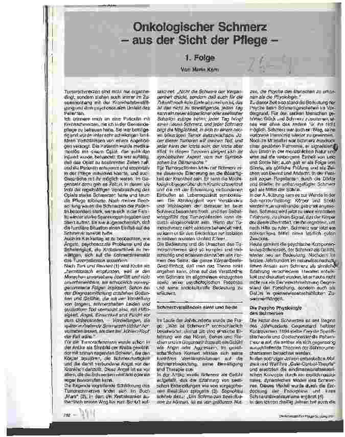 Vorschauseite 1: Onkologischer Schmerz - aus der Sicht der Pflege