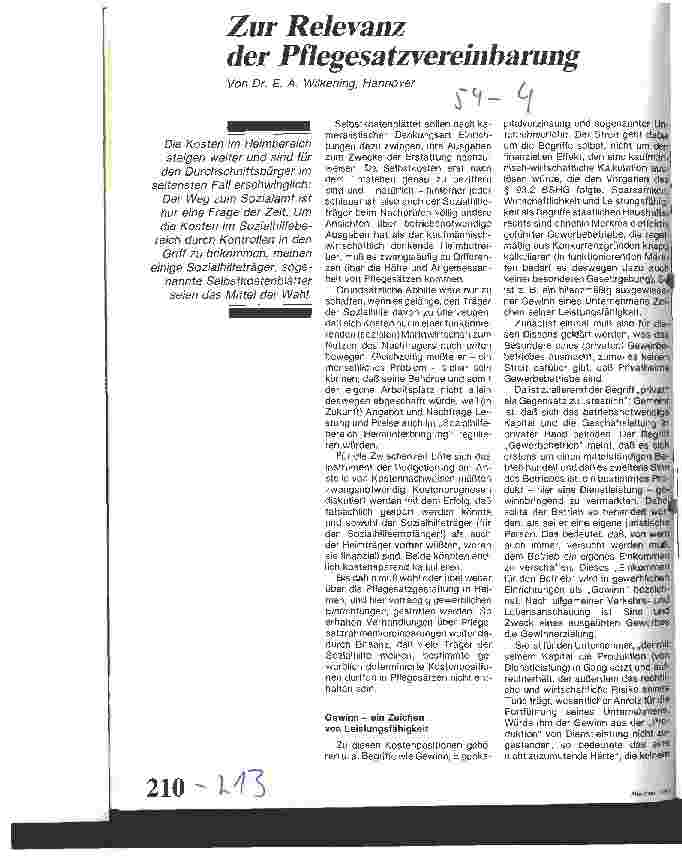 Vorschauseite 1: Zur Relevanz der Pflegesatzvereinbarungen