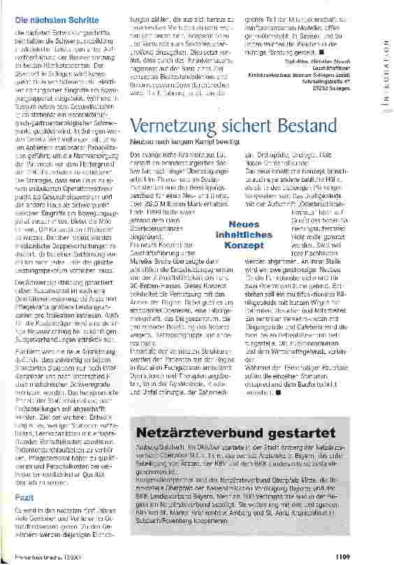 Vorschauseite 2: Entwicklungskonzept 2006 Ein Klinikverbund wird zu einem dynamischen Marktteilnehmer