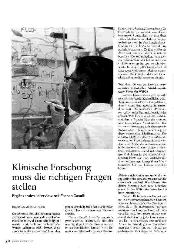 Vorschauseite 1: Klinische Forschung muss die richtigen Fragen stellenErgänzendes Interview mit Franco Cavalli