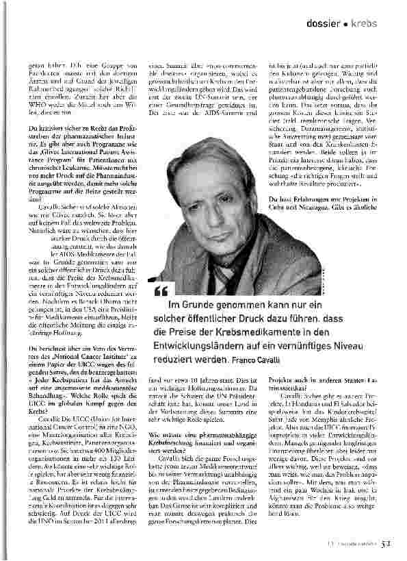 Vorschauseite 2: Klinische Forschung muss die richtigen Fragen stellenErgänzendes Interview mit Franco Cavalli