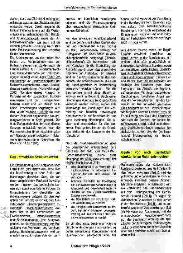 Vorschauseite 3: Zum Lernfeldkonzept in Rahmenlehrplänen der Kultusministerkonferenz
