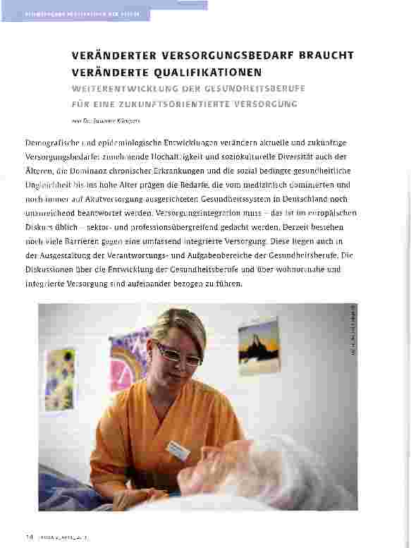 Vorschauseite 1: VERÄNDERTER VERSORGUNGSBEDARF BRAUCHT VERÄNDERTE QUALIFIKATIONEN