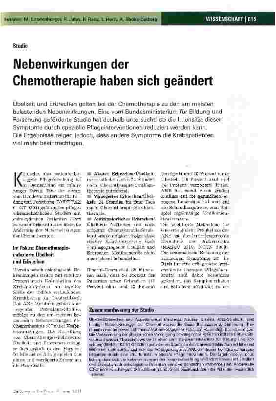Vorschauseite 1: Nebenwirkungen der Chemotherapie haben sich geändert