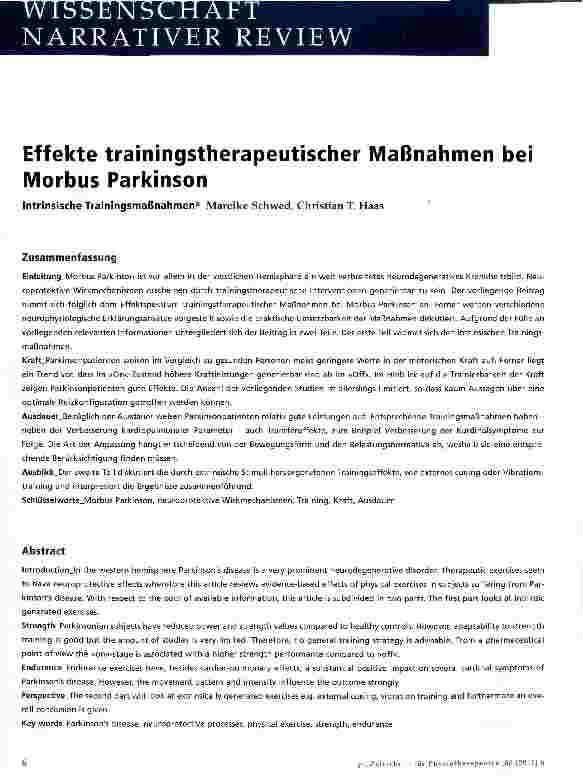Vorschauseite 1: Effekte trainingstherapeutischer Maßnahmen bei Morbus Parkinson