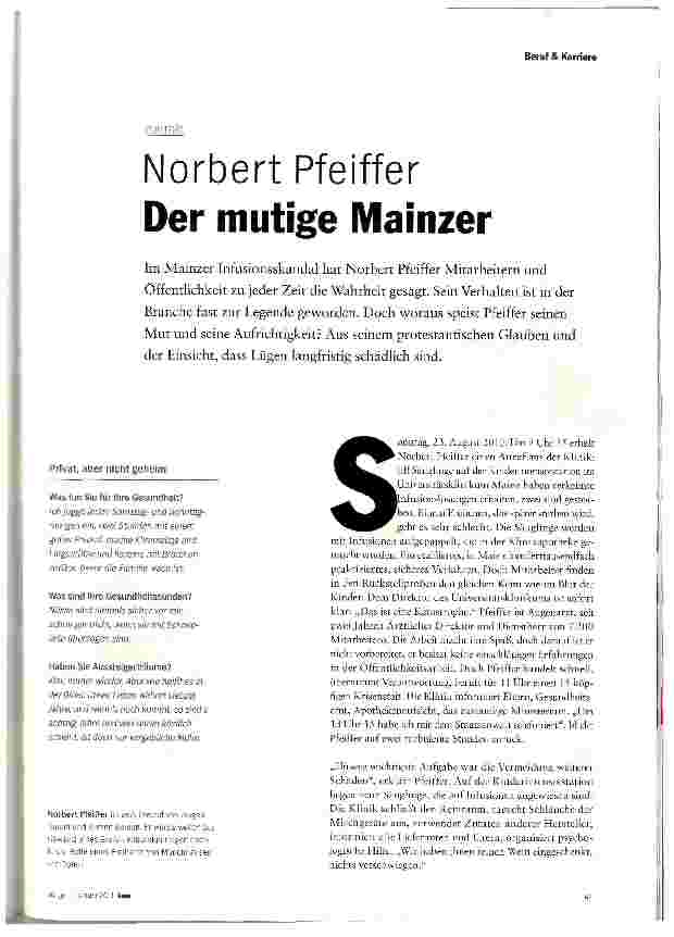 Vorschauseite 1: PORTRÄTNorbert Pfeiffer Der mutige Mainzer