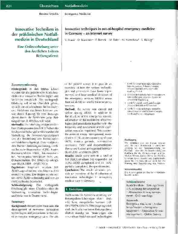 Vorschauseite 1: Innovative Techniken in der präklinischen Notfallmedizin in Deutschland
