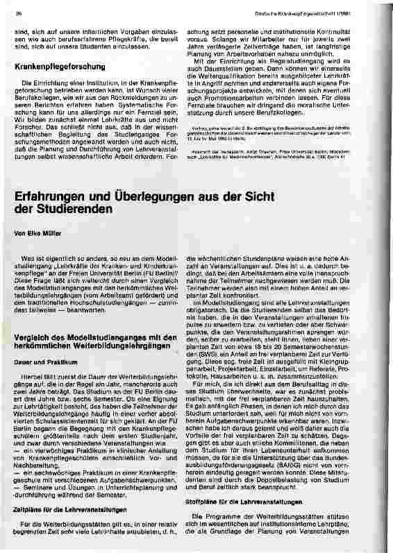 Vorschauseite 2: Modellstudiengang Lehrkräfte der Krankenund Kinderkrankenpflege an der Freien Universität Berlin - Erfahrungen und Überlegungen
