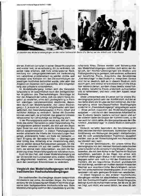 Vorschauseite 3: Modellstudiengang Lehrkräfte der Krankenund Kinderkrankenpflege an der Freien Universität Berlin - Erfahrungen und Überlegungen