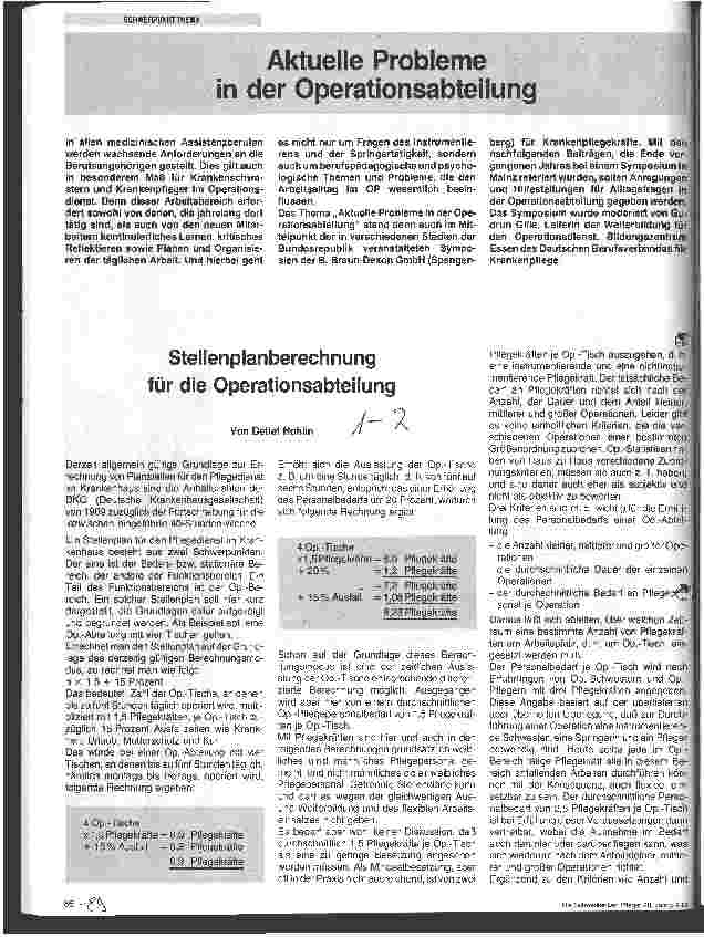 Vorschauseite 1: Stellenplanberechnung für die OP- Abteilung