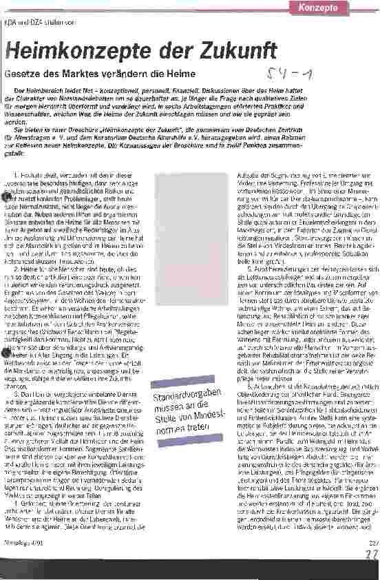 Vorschauseite 1: Heimkonzepte der Zukunft Gesetze des Marktes verändern die Heime