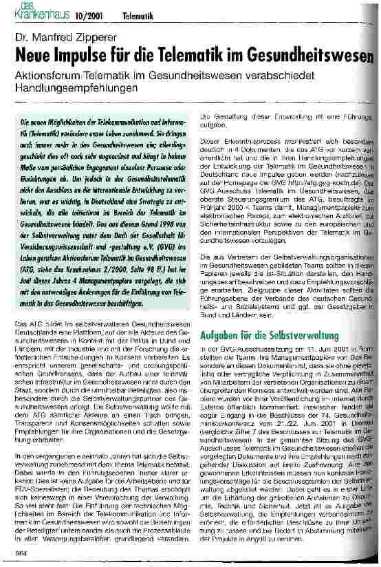 Vorschauseite 1: Neue Impulse für die Telematik im Gesundheitswesen
