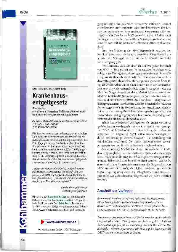 Vorschauseite 5: MVZ in Trägerschaft von Krankenhäusern - ein Erfolgsmodell für Versorgungsqualität